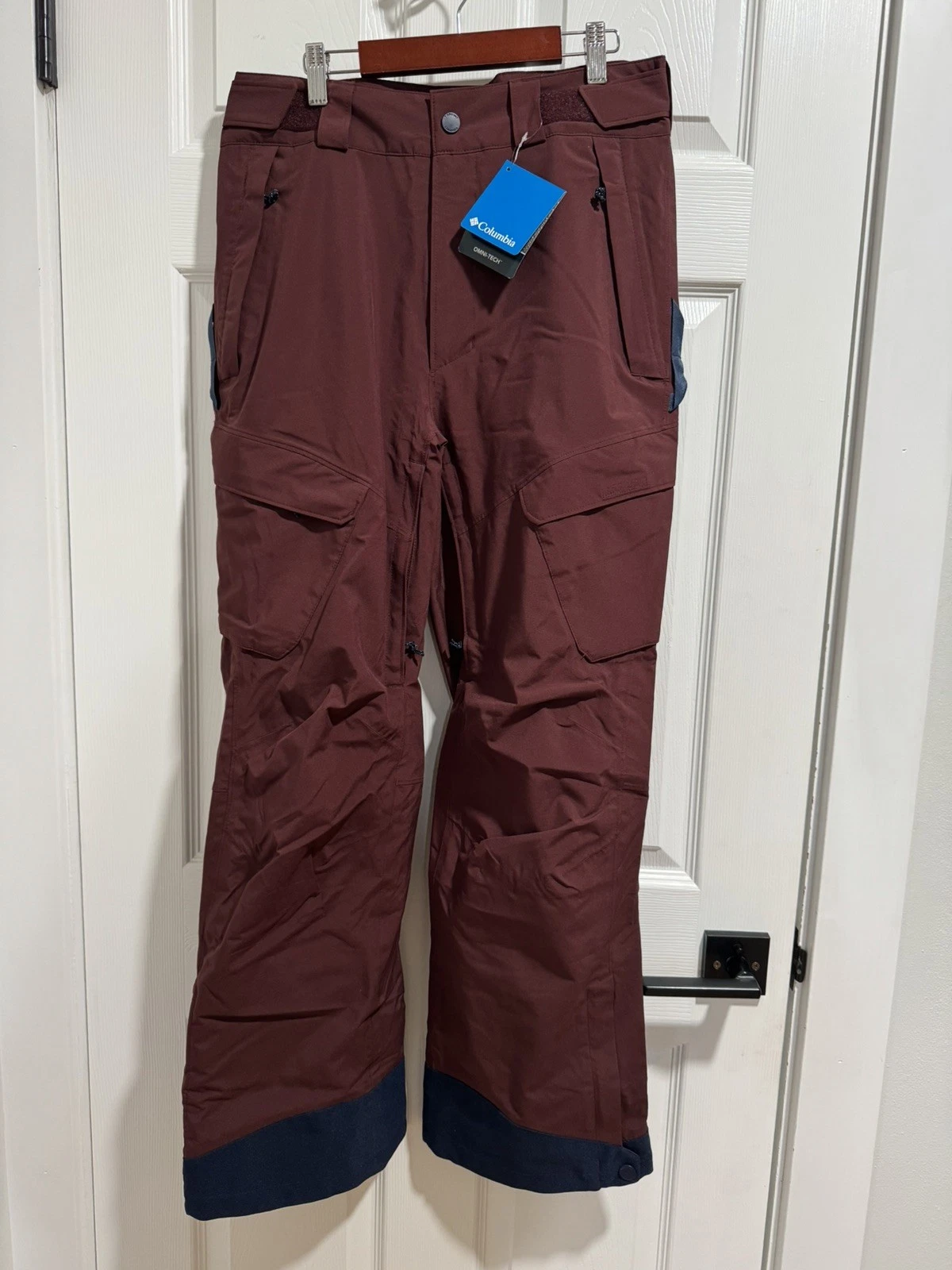 NWT $140.00 Columbia Mens Powder Stash Snow Pants Omni-tech Maroon Brown S