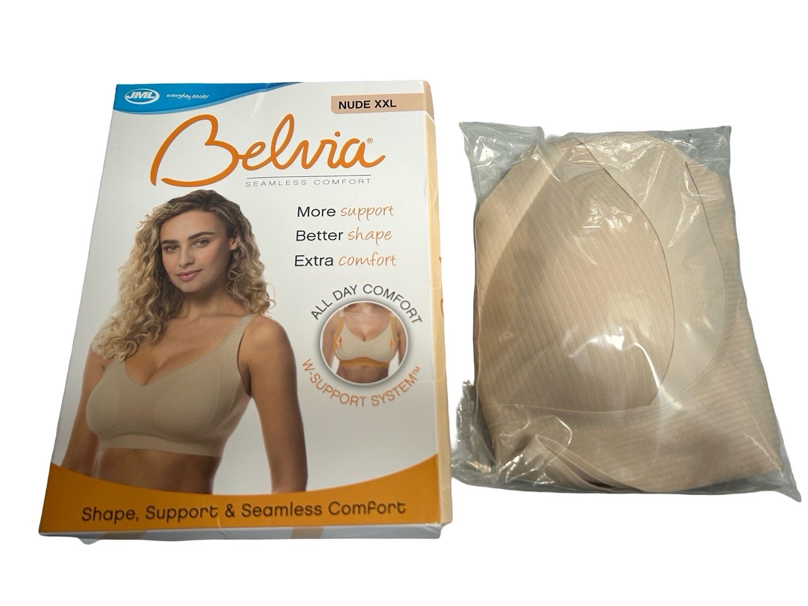JML BELVIA PADDED BRA - ULTRA COMFORT NO WIRES - XXL - NUDE WITH Damage box