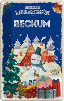 Blechschild 30x20 cm Weihnachtsgrüße aus BECKUM Weihnachten Deko Geschenk Metall