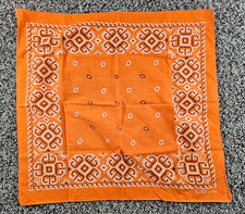 Vintage 1970s Fast Color Mens Square Bandana Bright Orange Aztec Print Western