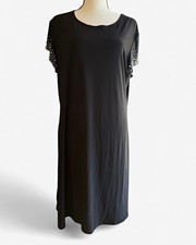 Annalee Hope Black Shift Dress XL Pearl Beaded Sleeve Glam McBling Made in USA