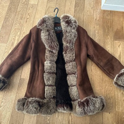 Brown sheepskin coat with hood