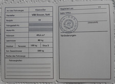 Registrierschein für Kleinkrafträder, Simso...