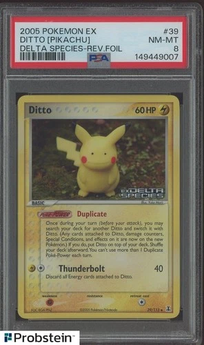 2005 Pokemon Ex Delta Species #39/113 Ditto [Pikachu] Reverse Holo Foil PSA 8