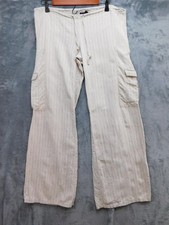 DEBBIE SHUCHAT Linen Pants Womens 6 Beige Wide-Leg Cargo Linen Striped Casual