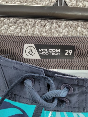 Volcom Bleeding Leaf Mod Badehose Big Boys 29 blau mehrere Gesäßtaschen Schnürung - Bild 5 von 15