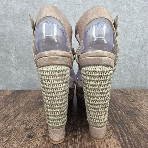 Sandalias Balenciaga Arena Alpargata Cuñas 10 Gris Taupe Cuero Tachonado Rafia - Imagen 8 de 17