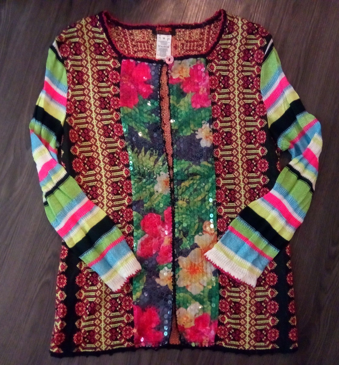 Christian Lacroix カーディガン Bazar Christian Lacroix Sequin Floral Stripe Cardigan