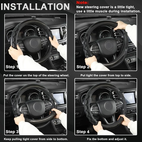 Leather & Rubber Car Steering Wheel Cover for Jeep Grand Cherokee 14.5-15"inches - Picture 4 of 4