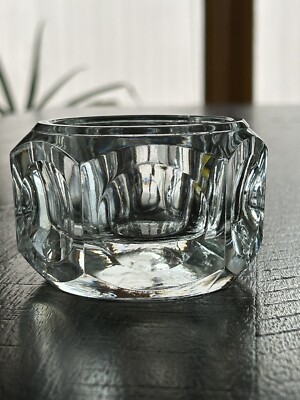 Vintage MCM Elements Crystal Candle Holder Hexagonal Block Czech Republic Circle