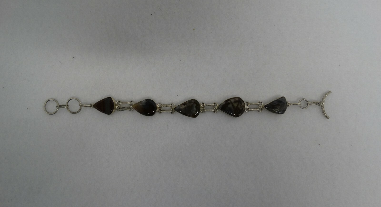 Unique Sterling Silver Stone Link Adjustable Brac… - image 1