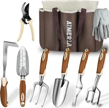 Aimerla Gardening Tools: 9 Heavy Duty Tools with Non-Slip Rubber Grip &Large Bag