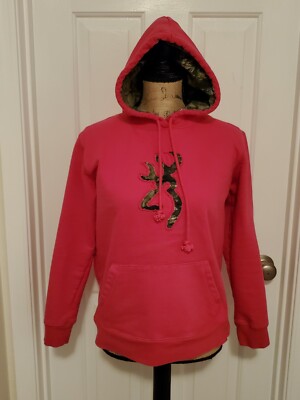 Browning Women's Medium Rugged Outdoor Buckmark Pink Camo Hoodie Sweatshirt 