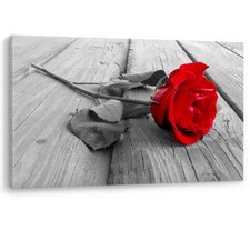 Red Rose on Wood Valentine Love Flower Framed Canvas Wall Art Picture Print