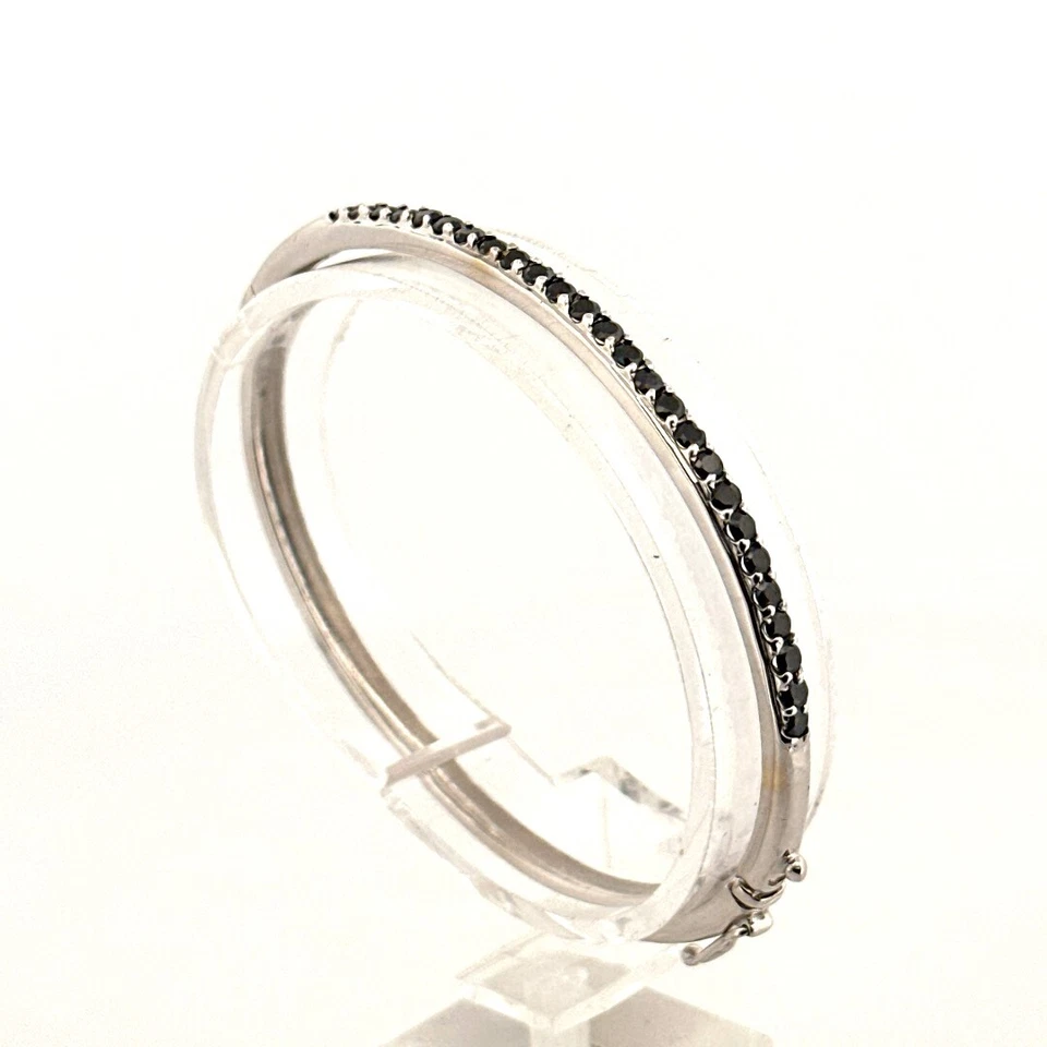 Black Spinel Gemstone 18K White Gold Hinged Bangle Bracelet - Image 4 of 4