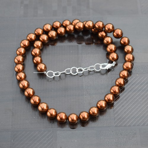 Collier Ras Du Cou Vintage Perles Marron Et Bois 35 Cm - Occasion - Fabriqué En France