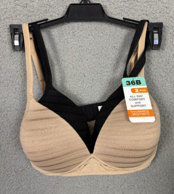 Warners Women's Blissful Benefits Wireless Lift T-Shirt Bra 2-Pack Multi 36B NWT