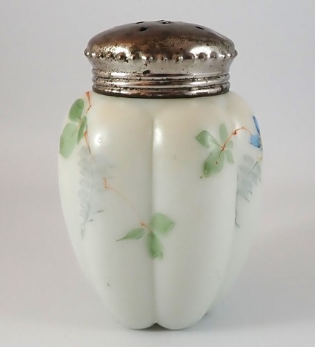 Gillinder & Sons Sugar Shaker or Muffineer Satin Glass Pale Green Floral 1890's - Picture 6 of 11