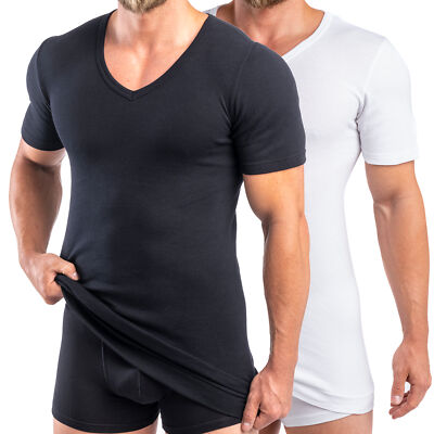 HERMKO Herren Extralang kurzarm Shirt Bio-Baumwolle V-Neck Bund Business 488710