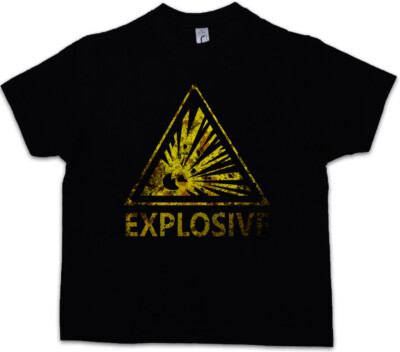CAUTION EXPLOSIVE LOGO SIGN Kinder Jungen T-Shirt Warning Danger Explosion TNT