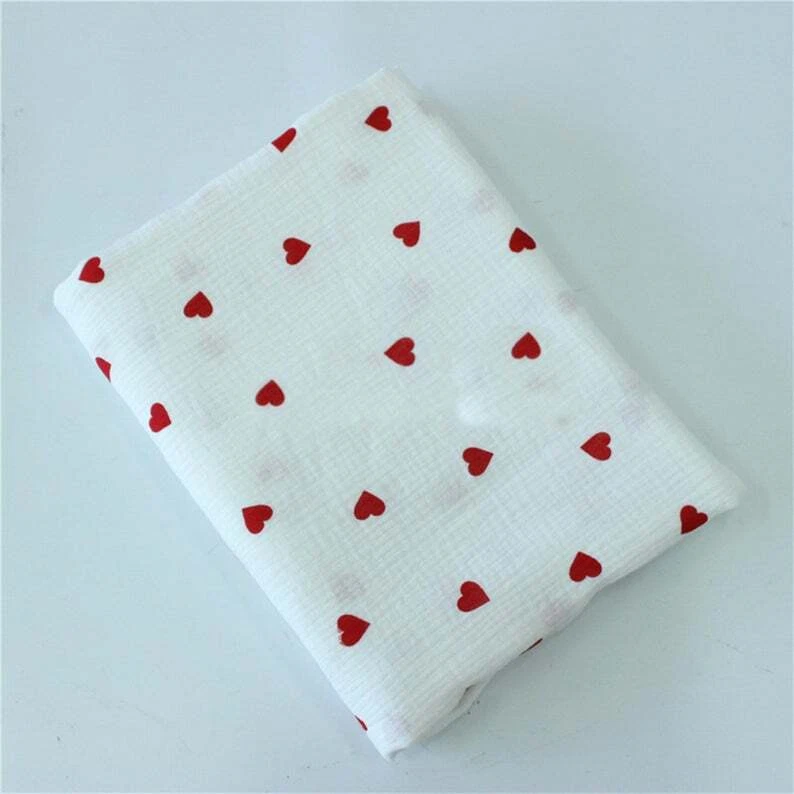 Red Hearts Prints Double Gauze Muslin Fabric 100% Cotton Dress Materials By Yard - Image 3 of 4