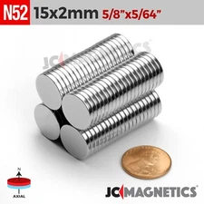 15mm x 2mm N52 Super Strong Rare Earth Neodymium Magnet Round Disc 15x2mm