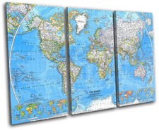 World Atlas 1981 Maps Flags TREBLE CANVAS WALL ART Picture Print VA