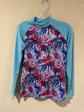 TSLA Sports Gear Rashguard Long Sleeve Top Shirt Sz XS Teal Tropical V1