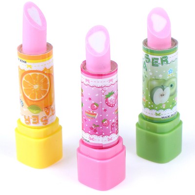 1PC Child Lipstick Shaped Eraser Student Stationery Xmas Gift Pencil Eras jvoi