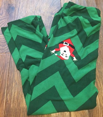 Lularoe Girl Small Medium green Christmas leggings Santa Chevron Holiday Festive