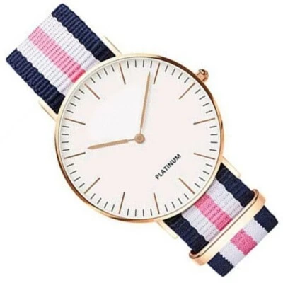 Damen  Armbanduhr Nylon Elegant Klassisch Quarz Gold Trenduhr Damenuhr Uhr - Bild 1 von 4
