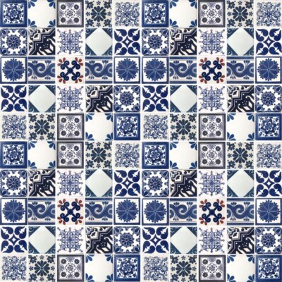100 Off white/cobalt blue 4x4 Tiles Hand painted Talavera México Tile #001