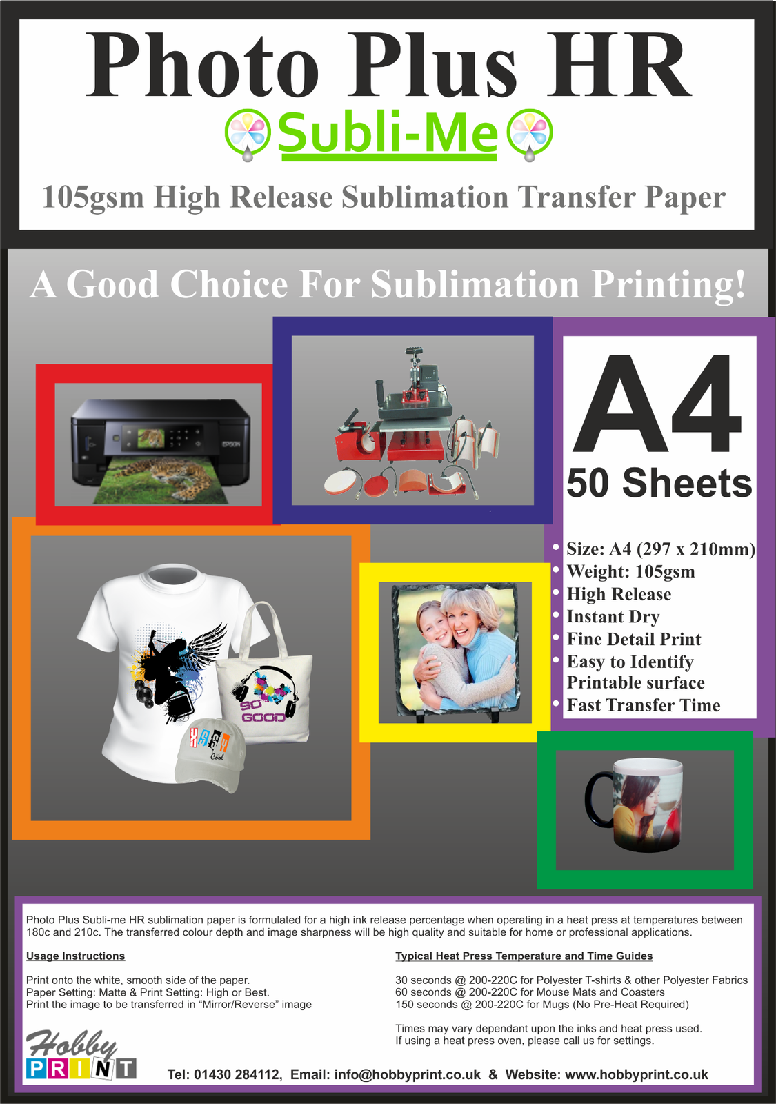 A4 High Release, 105gsm Sublimation Transfer Paper - 50 sheets