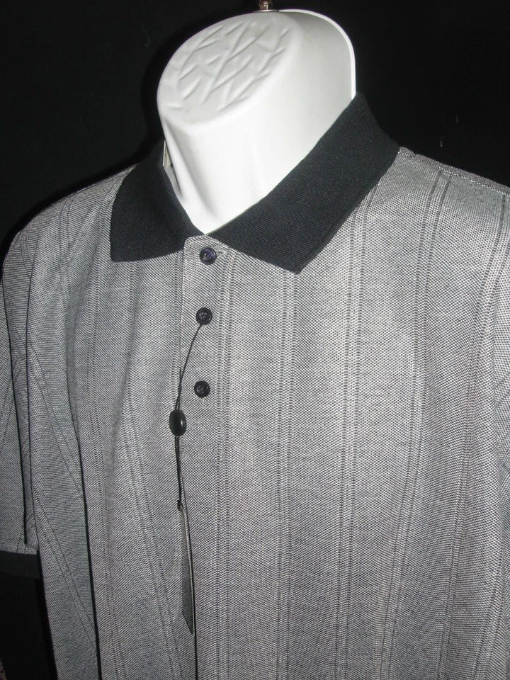 NWT Andrew Fezza  Gray Striped Cotton Blend Polo Shirt size  2XL - Image 2 of 4