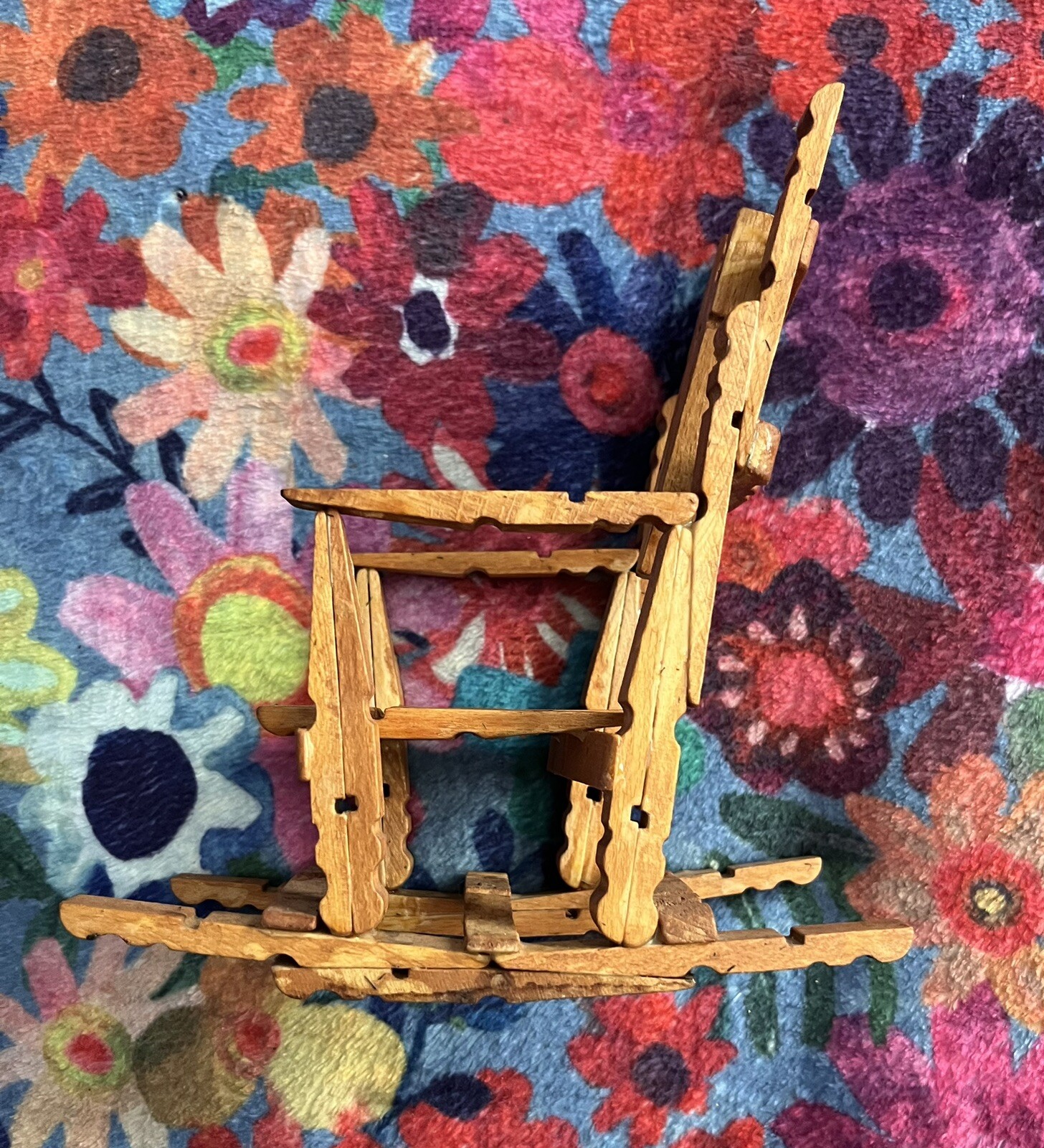 Vintage Folk Art Wooden Clothespin Handmade Doll Rocking Chair Rustic