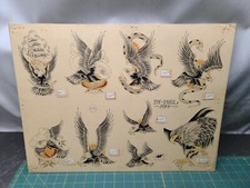 Vintage Phil Sims Tattoo Flash Sheet Original Art Signed Parlor 9 Eagle Tattoos
