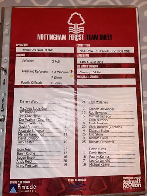 Nottingham Forest v Preston North End League 14.8.2002