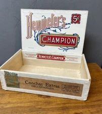 Hemmeter's Champion Detroit Wood Cigar Box Antique 1931 Tobacco Collectible  ML