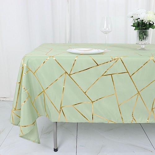 SAGE GREEN GOLD 60"x102" Polyester Rectangle TABLECLOTH GEOMETRIC PATTERN Party - Picture 7 of 8