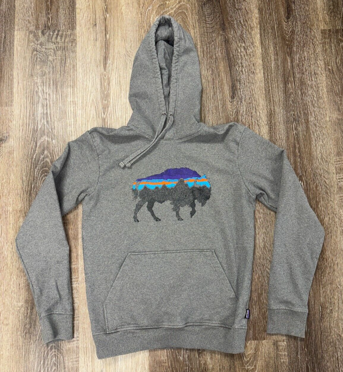 Patagonia Hoodie Mens Small Buffalo Uprisal Bison Logo Sweatshirt