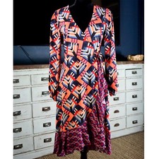 New $170 Anthropologie Amity Wrap Geometric Ruffled Midi Wrap Dress Size XS