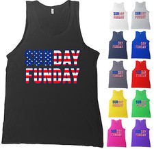SUNDAY FUNDAY USA Flag Letters Bella + Canvas Tank Top Patriotic Shirt - NEW