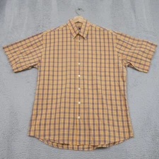 Scott Barber Shirt Mens L Orange Blue Check Seersucker Cotton Preppy Coastal