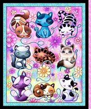 Crazy Kitties by Jeremiah Ketner Collection Quilt Panel 36" x 44" P & B Textiles