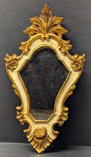Vintage Gilded Gilt Wood Wall Hanging Mirror Baroque Florentine ITALY 13" x 7"