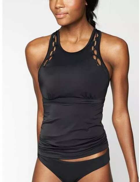 ATHLETA High Neck Bra Cup Loop Tankini Top Black 32 D/DD NWT