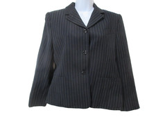 Sz 10P Lauren Ralph Lauren Midnight Blue Pinstriped Blazer Career Old Money