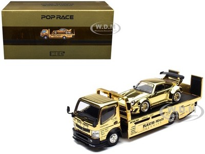 NISSAN PANDEM FUSO-300 FLATBED & RWB 930 GOLD CHROME 1/64 POP RACE PR640477-0489