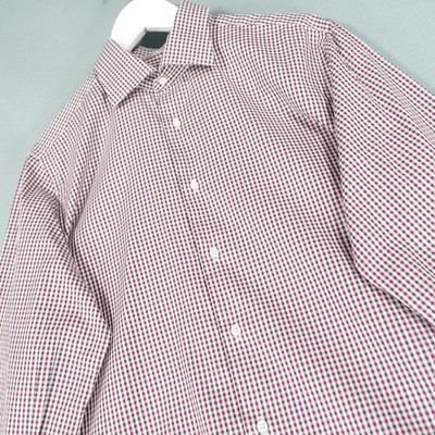 Canali Hemd Herren 16 weiß schwarz rot kariert Knopfleiste italienisches Gingham Smart Top
