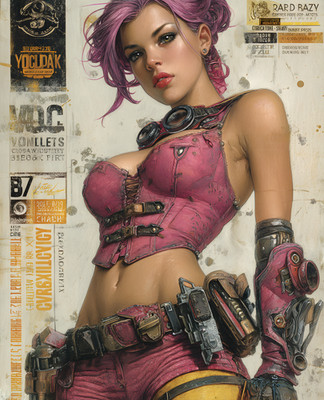 Cyberpunk Gunfighter in a Utility Vest with Pistols Print - 607047204